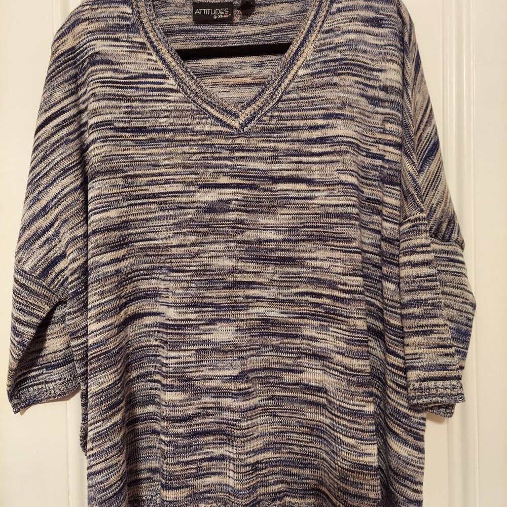 NWOT Attitudes by Renee Blue & White Space Dye 3/4 Sleeve Oversized Sweater S/M